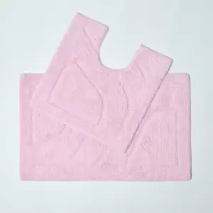 Image of Luxury Two Piece Cotton Pink Bath Mat Set - Pink - Pink - Pink - Homescapes