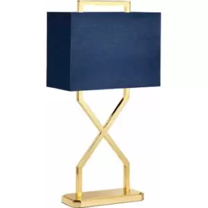 Image of Loops - Table Lamp Navy Blue Oblong Shade Polished Gold LED E27 60W Bulb