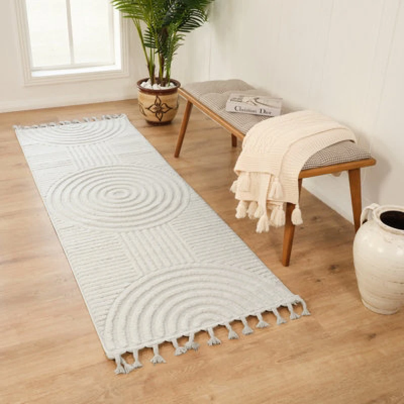 Image of Livabliss Scandi Geometric High Pile Ivory Matilda Runner Rug 80 X 220 Cm - Easy Care, Non Shedding, Ideal For Hallway Or Beside The Bed