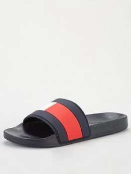Image of Tommy Hilfiger Flag Pool Slides - Navy, Size 7, Men