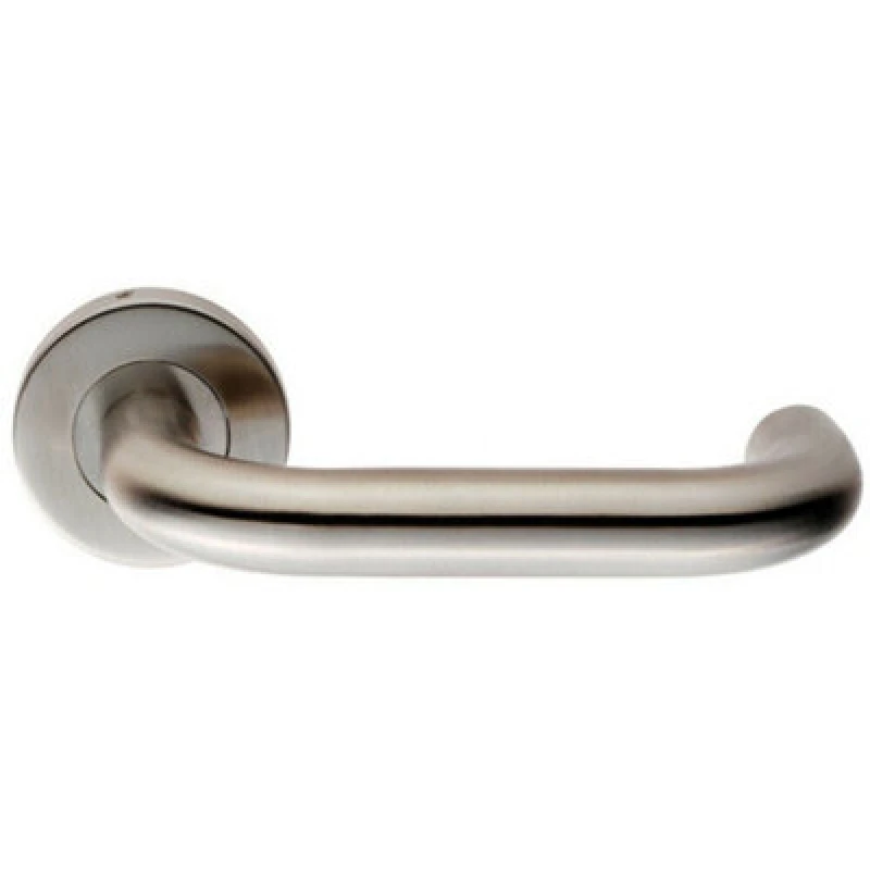 Image of Loops PAIR 19mm Round Bar Safety Lever on Slim Round Rose Concealed Fix Satin Steel Metallics