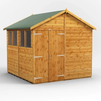 Image of 8x8 Power Apex Double Doors Garden Shed - Brown