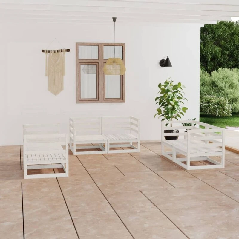 Image of VIDAXL 6 Piece Garden Lounge Set White Solid Pinewood Vidaxl 8720286465431
