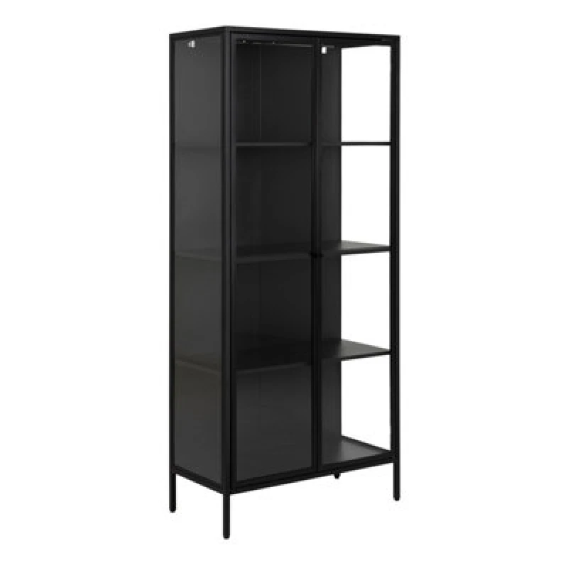 Image of Furniture To Go Newcastle Tall 2 Door Display Cabinet In Matt Black