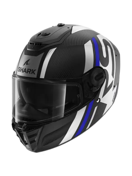 Image of Shark Spartan RS Carbon Shawn Mat Carbon Blue Silver DBS Full Face Helmet Size XS