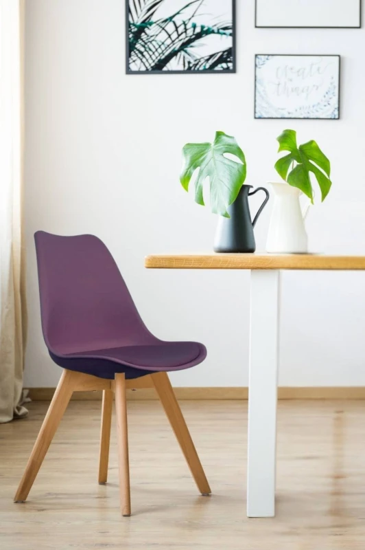 Image of Fusion Living Soho Plastic Dining Chair with Squared Light Wood Legs Aubergine