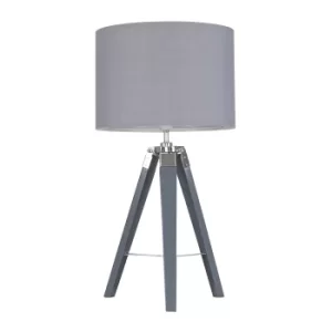 Image of Clipper Grey Wood and Chrome Table Lamp with Grey Shade