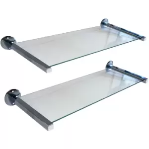 Image of Miro - Set of Two Glass Wall Storage / Display Shelves - Silver - Silver