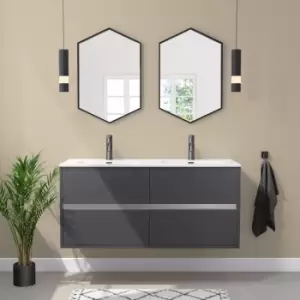Image of 1200mm Grey Wall Hung Double Vanity Unit with Basin - Roxbi
