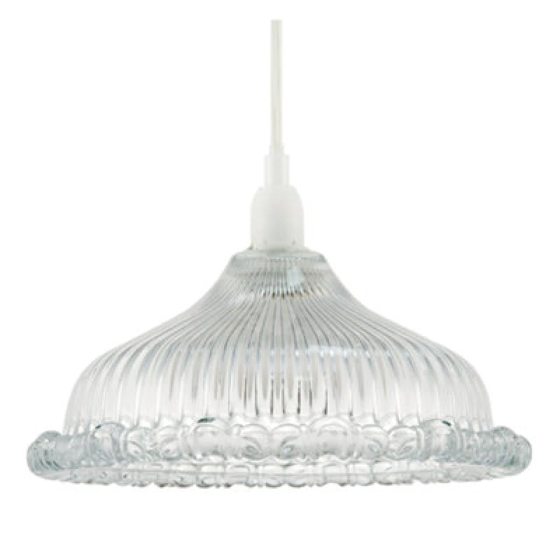 Image of Happy Homewares Modern Clear Line Ribbed Glass Pendant Light Shade With Moulded Edge
