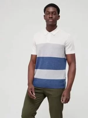 Image of Ted Baker Cove Stripe Merino Polo Shirt, Ecru, Size 4, Men