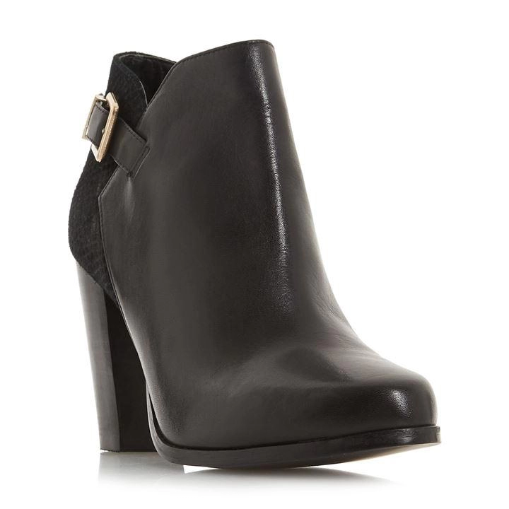Image of Dune Black Leather 'Oleria' High Block Heel Ankle Boots - 3