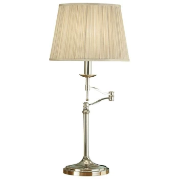 Image of Interiors Stanford Nickel - 1 Light Swing Arm Table Lamp Polished Nickel Plate with Beige Shade, E27