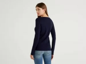 Image of Benetton, Long Sleeve Pure Cotton T-Shirt, taglia S, Dark Blue, Women