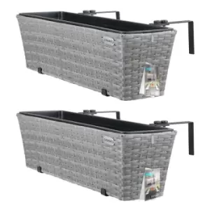 Image of Casaria Flowerpot Railing Garden Balcony Poly Rattan Flower Pot Planter 60x20x19cm Hanging Outdoor Patio Grey