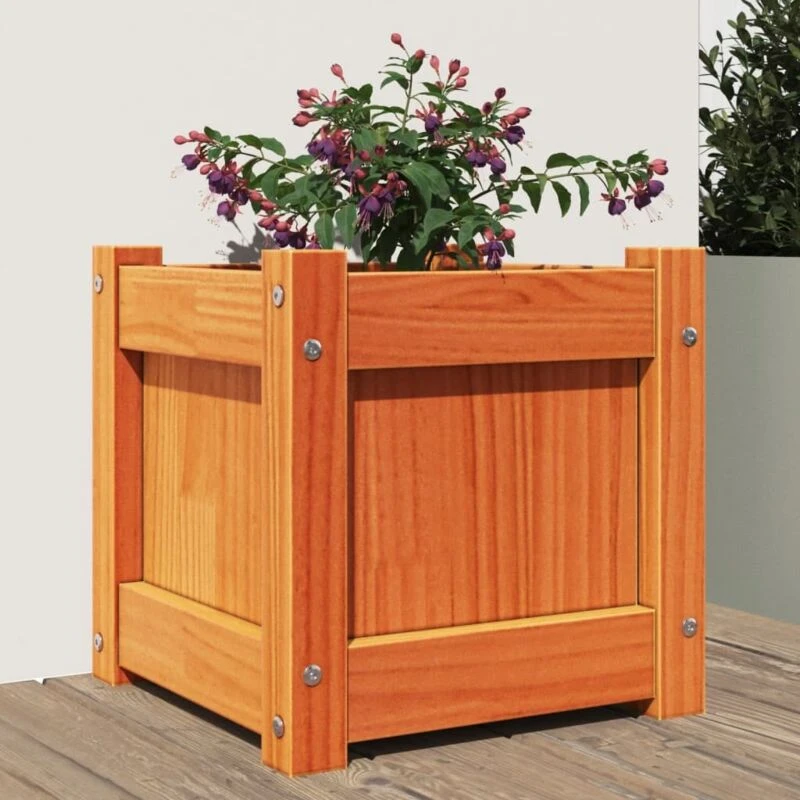 Image of vidaXL Garden Planter Wax Brown 31x31x31cm Solid Wood Pine, Brown 837398