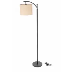 Image of Oypla - Black Floor Standing Lamp Reading Light with Linen Fabric Lampshade - Includes Bulb
