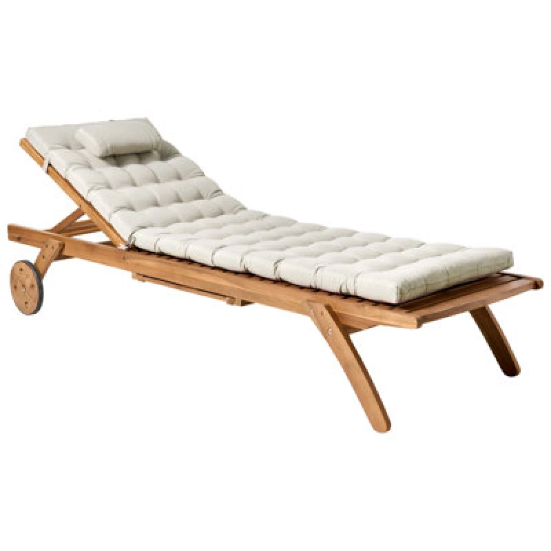 Image of Beliani Sun Lounger With Cushion Cesana Premium Acacia Wood Taupe