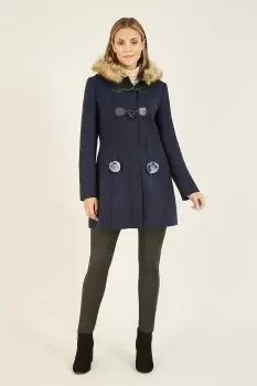 Image of Navy Duffle Coat With Fur Trim Hood