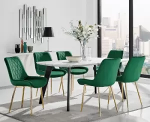 Image of Andria Marble Effect Dining Table With Black Legs & 6 Pesaro Velvet Gold Leg Chairs