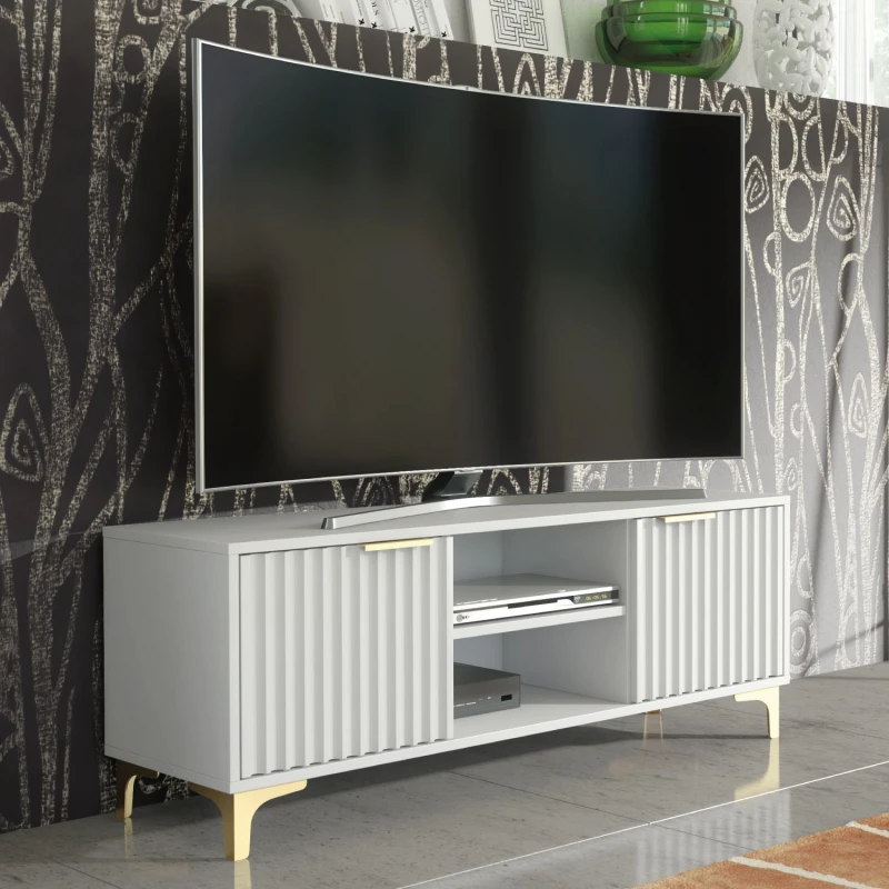 Image of Creative Furniture Creative Furniture Tide Crest TV Unit Gold 120cm - Modern Fluted Design in Grey or White White One Size Unisex 5061075241397