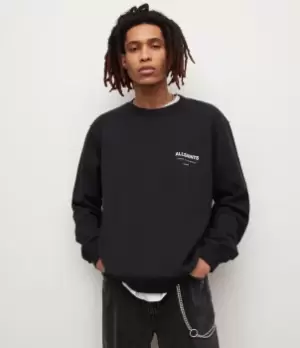 Image of AllSaints Mens Underground Organic Cotton Sweatshirt, Jet Black, Size: XXL