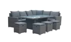 Image of Royalcraft Paris Grey Rattan Corner Dining Set With 4 Foot Stools