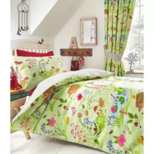 Image of Portfolio Home Kids Club Bluebell Woods Double Size Duvet Cover & Pillow Cases Bed Set Green
