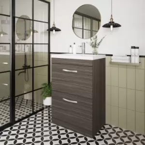 Image of Nuie - Athena Floor Standing 2-Drawer Vanity Unit with Basin-2 600mm Wide - Anthracite Woodgrain