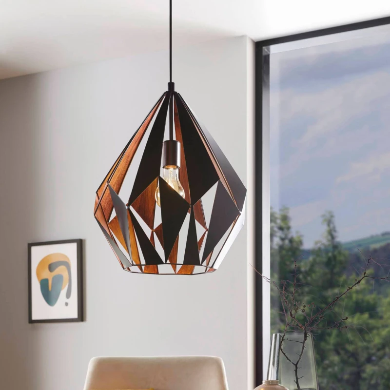 Image of EGLO Eglo Carlton 1 Black & Copper Geometric Pendant Light Black One Size Unisex 9002759498788