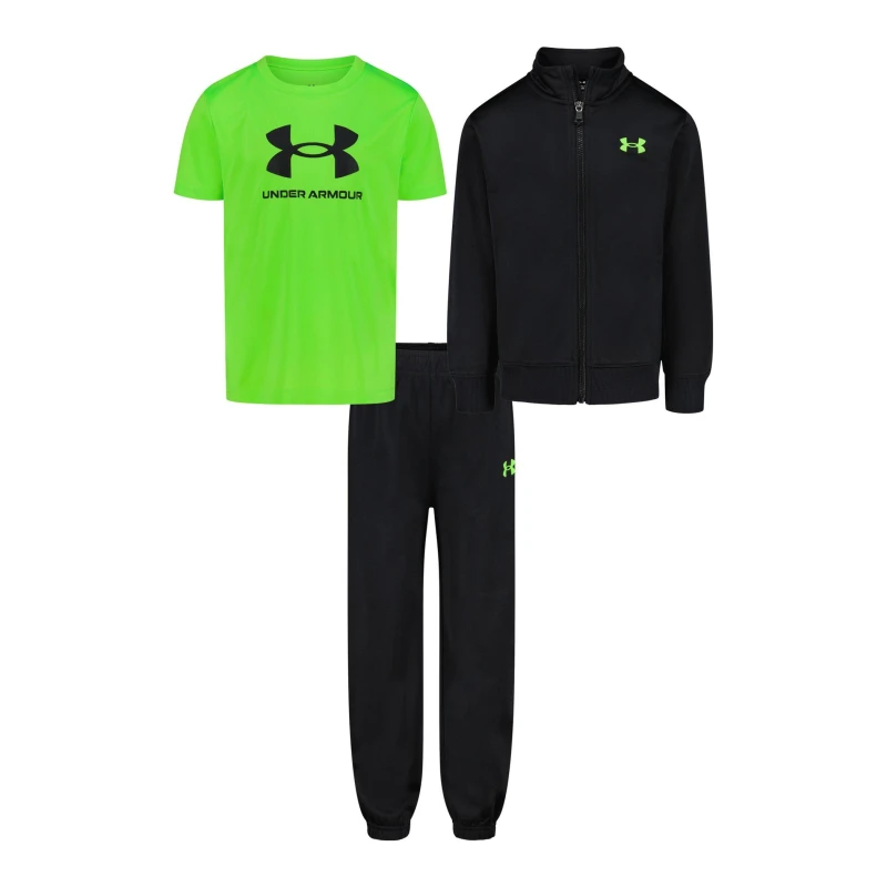 Image of Under Armour Kids Brawler Poly Tracksuit Black/Green male 2 - 3 Years
