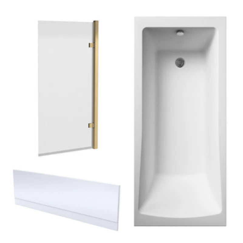 Image of Balterley 1700x700mm Square Bath, Front Panel and Square Screen -Brushed Brass Bronze