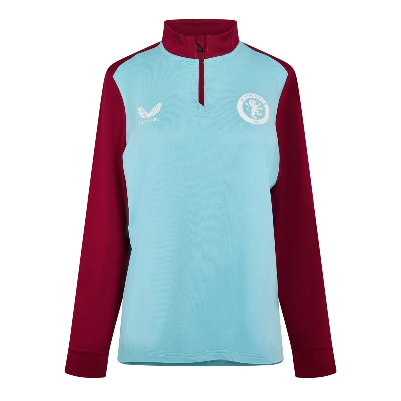 Image of Castore Aston Villa Drill Top Womens SkyBlu/Rhddn female 14 (L)