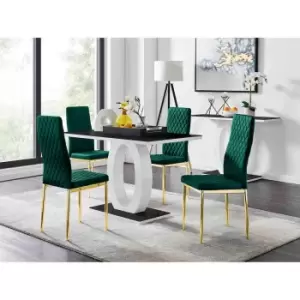 Image of Furniture Box Giovani 4 Black Dining Table and 4 Green Velvet Milan Gold Leg Chairs