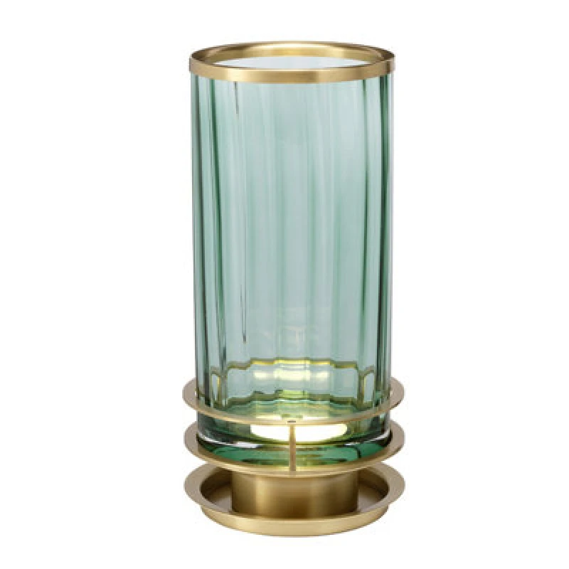 Image of Netlighting Arno Table Lamp Metalwork Aged Brass Green Glass Yellow
