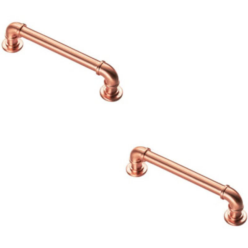 Image of Loops 2x Pipe Design Cabinet Pull Handle 128mm Fixing Centres 12mm Dia Satin Copper Copper unisex