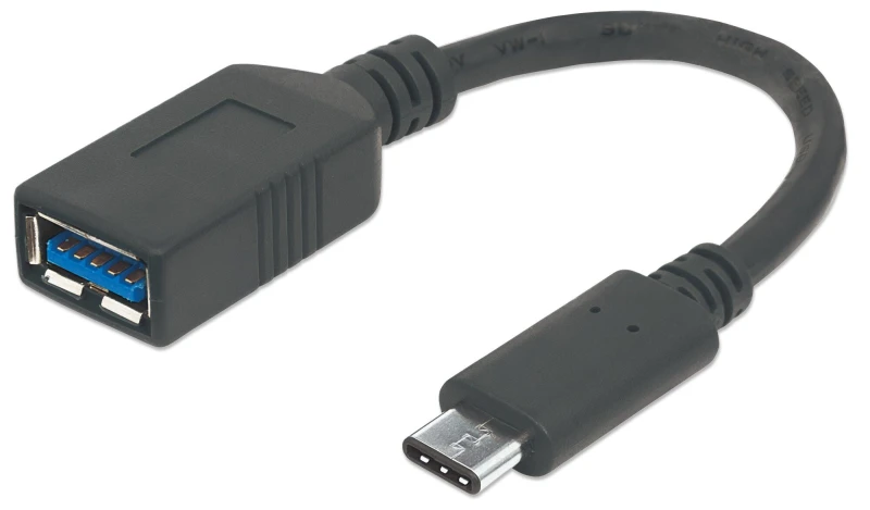 Image of Manhattan Manhattan USB-C to USB-A Cable 15cm Male to Female Black 5 Gbps (USB 3.2 Gen1 aka USB 3.0) 3A (fast charging) IF-Certified Equivalent to USB