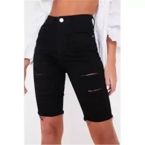 Image of I Saw It First Black Distressed Denim Cycling Shorts - Black