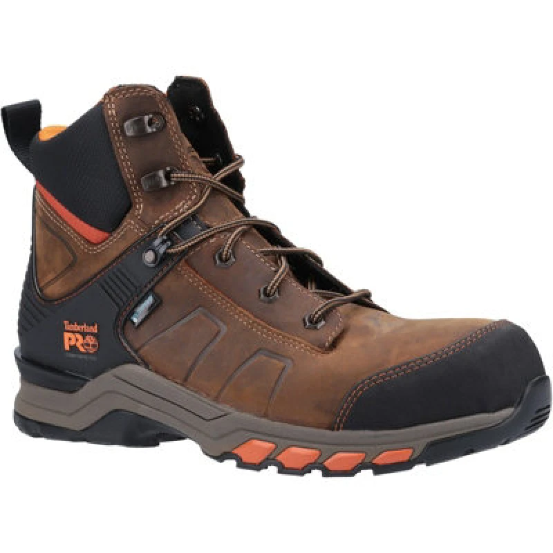 Image of Timberland Pro Mens Hypercharge Waterproof Safety Boots in Brown/Orange, Size 13 Rubber 30948-52783