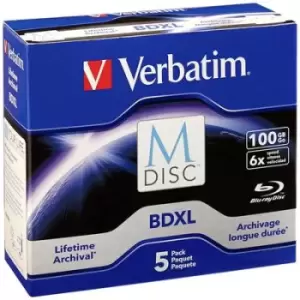 Image of Verbatim 98913 Blank M-Disc Bluray XL DVD 100 GB 5 pc(s) Jewel case
