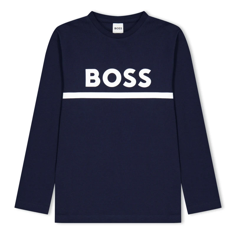 Image of Boss Kids Long-Sleeve T-Shirt, Large Logo Design White 10P male 8Y