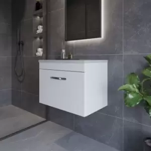 Image of Nuie - Athena Wall Hung 1-Drawer Vanity Unit with Grey Worktop 600mm Wide - Gloss White