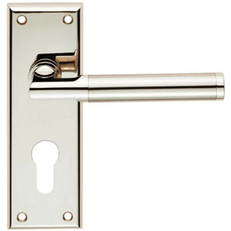 Image of Loops Round Bar Section Lever on Euro Lock Backplate 150 x 50mm Polished Satin Nickel Metallics