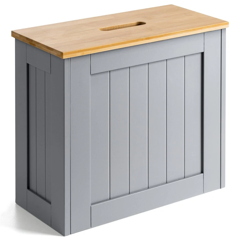 Image of Christow Bathroom Tidy Box Grey Bamboo Toilet Roll Cleaning Bottle Storage Unit Grey