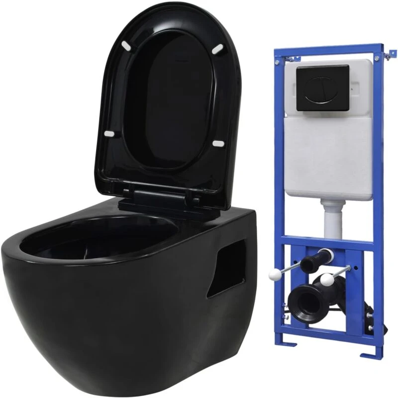 Image of VIDAXL Wall-Hung Toilet with Concealed Cistern Ceramic Black Vidaxl 3054479