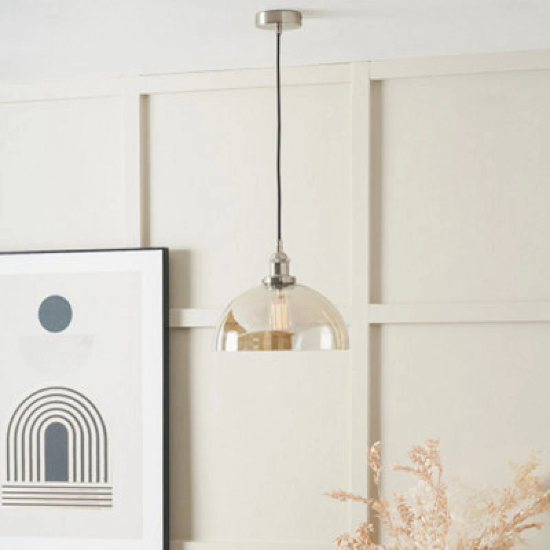 Image of Ruma Ceiling Light Antique Silver Metal & Glass Dome Pendant in Natural Natural Unisex