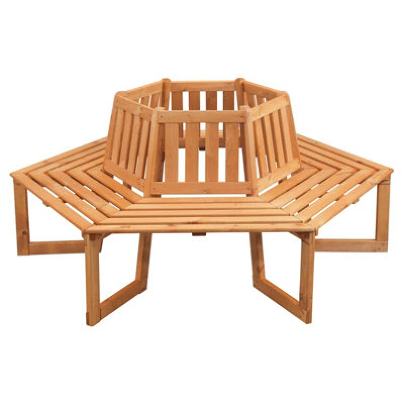 Image of Promex Tree Seat - Solid Wood Garden Tree Bench - Treated Timber Natural