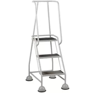 Image of 3 Tread Mobile Warehouse Steps GREY 1.43m Portable Safety Ladder & Wheels