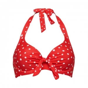 Image of Figleaves Underwired Halter Bunny Tie Bikini Top - RED/WHITE SPOT