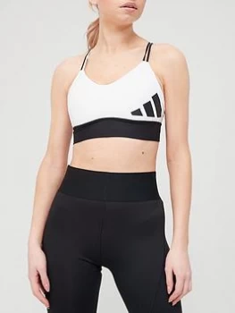 Image of adidas Light Support All Me 3 Bar Logo Bra - White/Black, Size S, Women